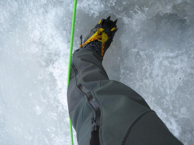 Redirected Jive-Ass Ice Climbing Top Rope Anchor runs across the back of my calves...
